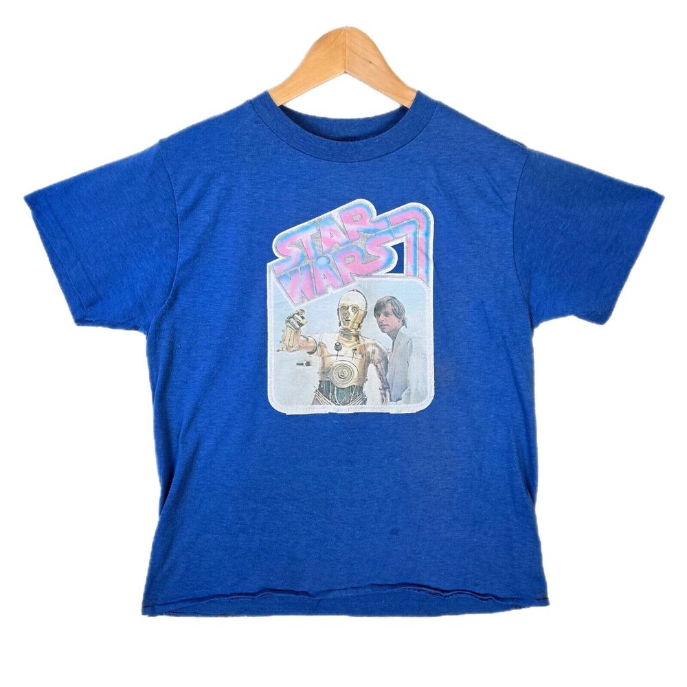 Vintage 1977 Star Wars Movie Cropped Shirt Medium Luke Skywalker C-3PO 18.5x23